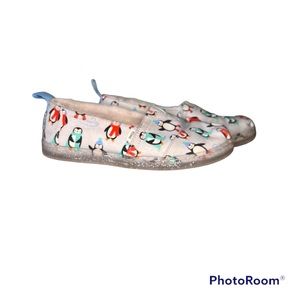 Toms Alpargata Glacier Gray Winter Penguins FauxFur Slip On Flat Youth S…